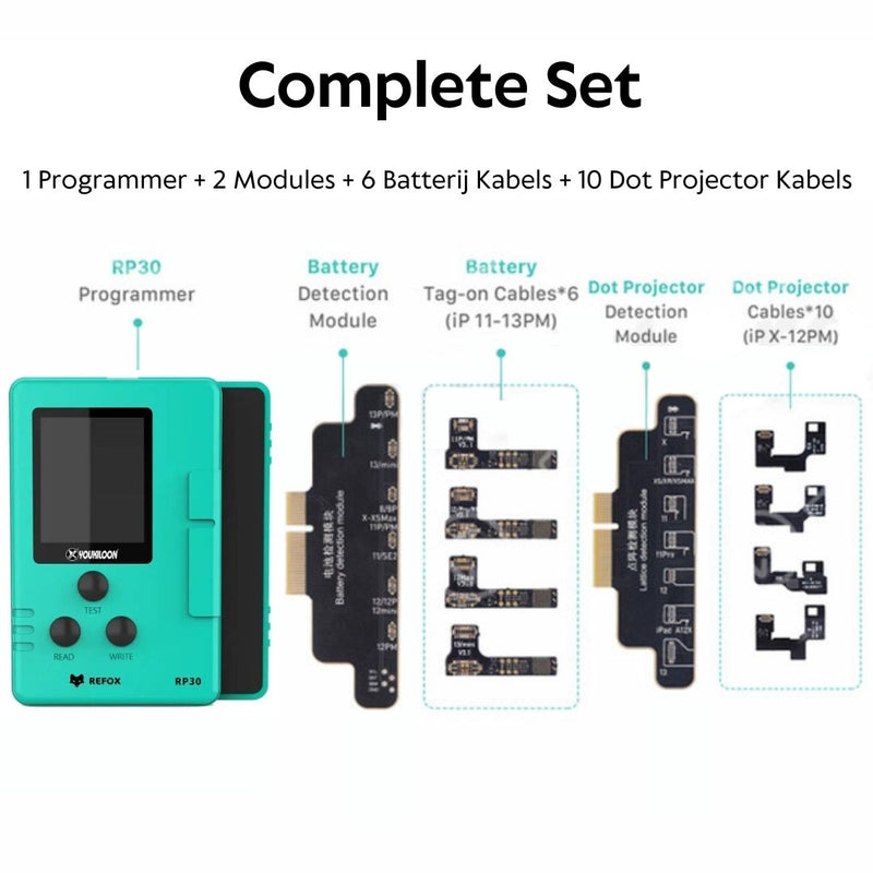 REFOX RP30 multifunctionele programmer + Batterij en FaceID Dot Projector Module + Tag-On Flex Kabels